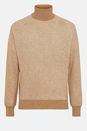 Brauner Rollkragenpullover aus Merinowolle, Haselnuss, hi-res