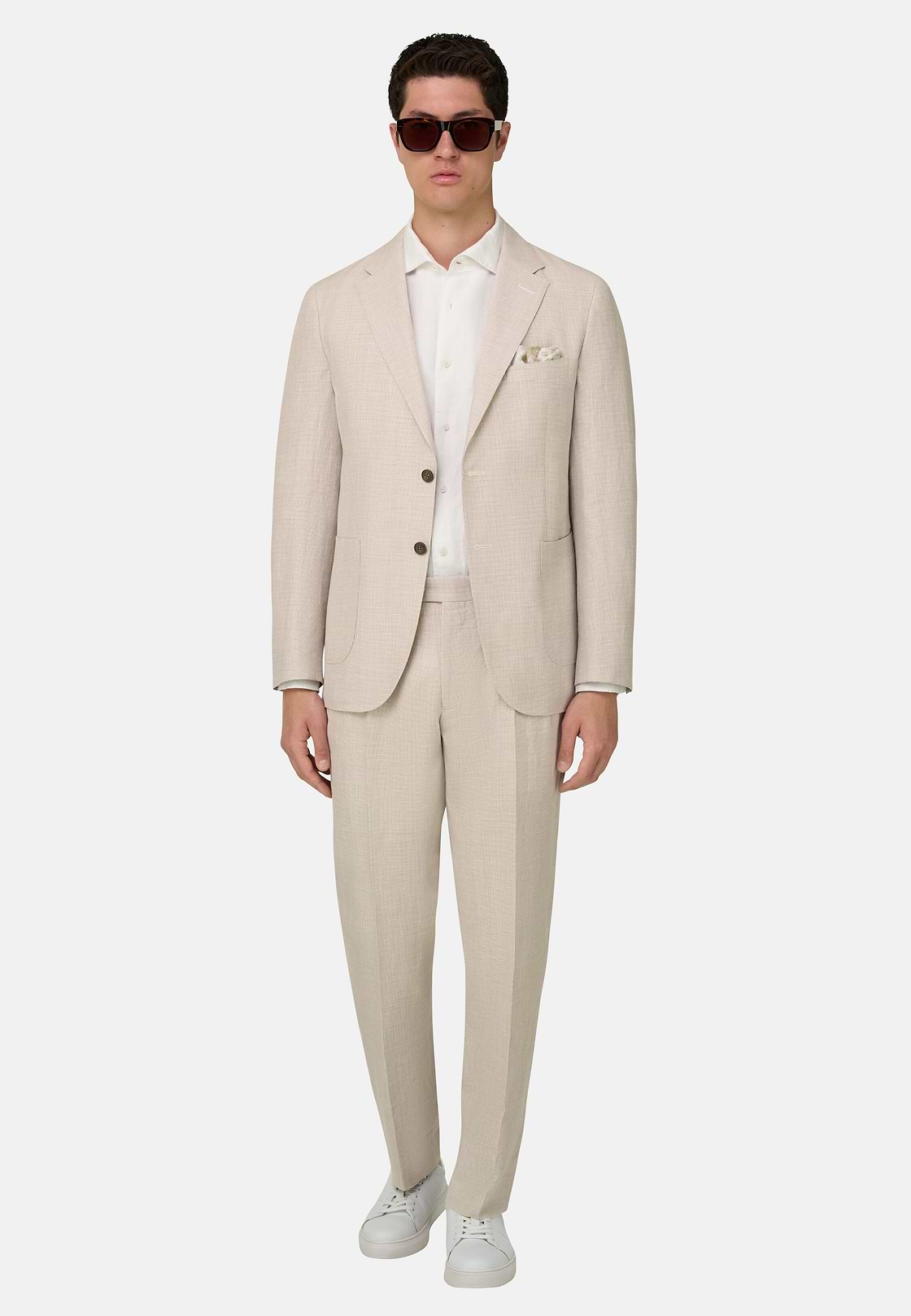 Pied De Poule Linen Wool Silk Suit, Beige, hi-res, 2