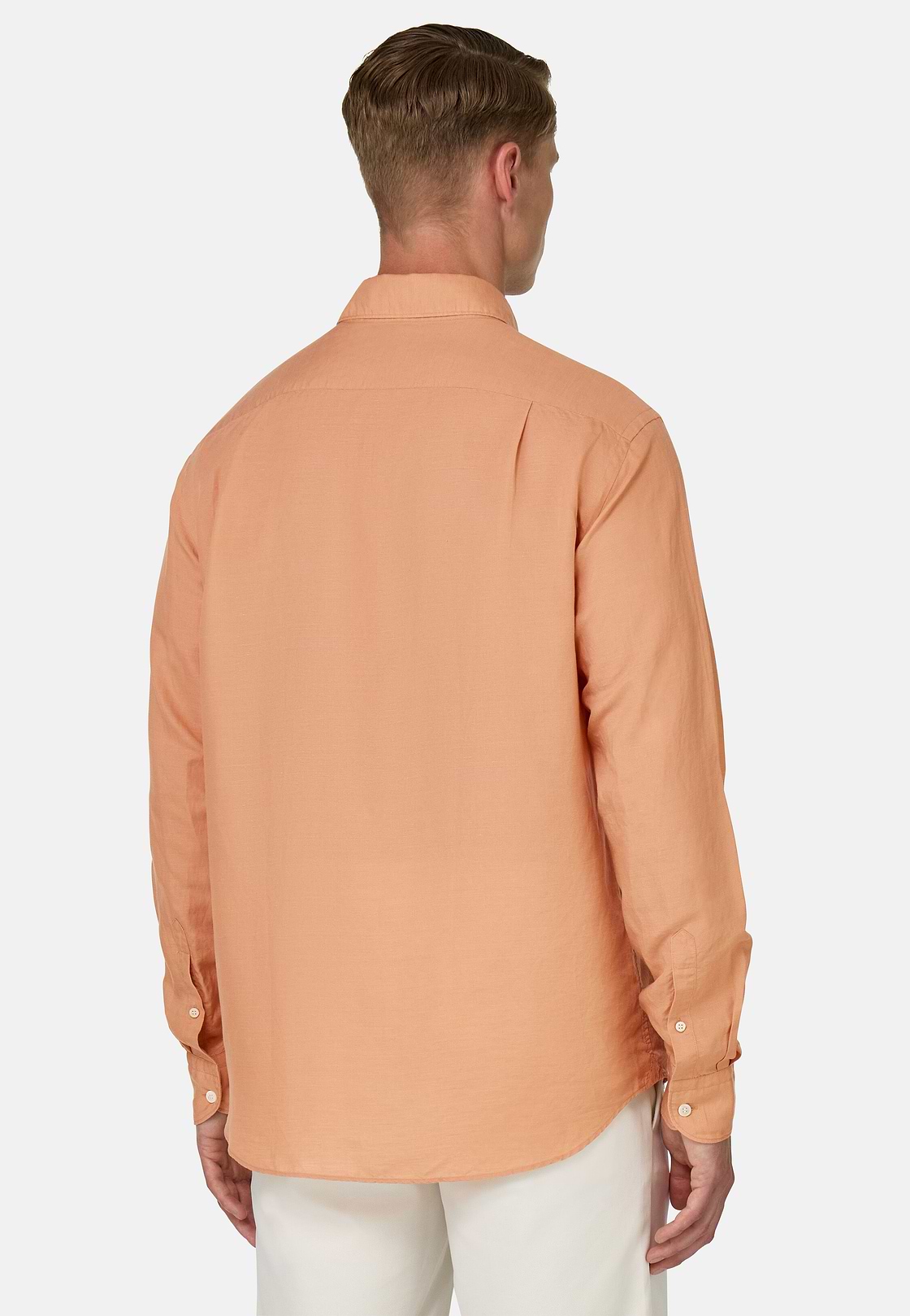 Camicia In Tencel Lino Regular Fit, Arancione, hi-res, 3