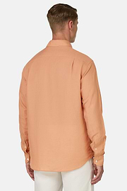 Camicia In Tencel Lino Regular Fit, Arancione, thumb, 3