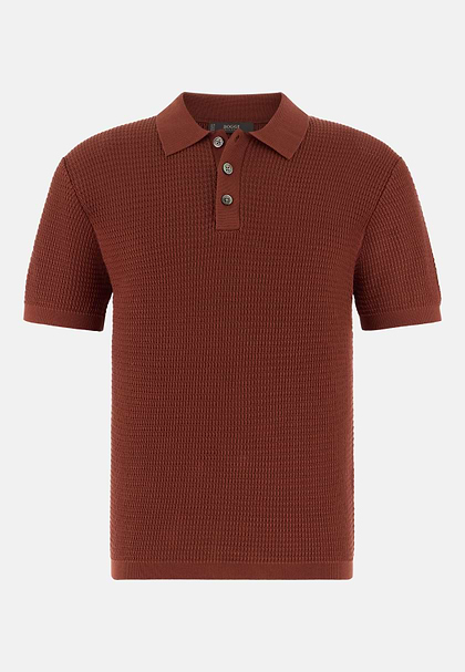 Knitted Polo Shirt in 100% Organic Cotton, Rot, hi-res