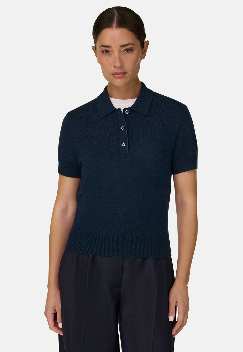 Polo de Punto en Lana Cashmere, AZUL MARINO OSCURO, hi-res
