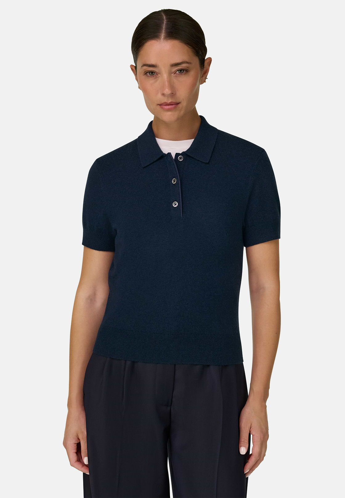 Polo in Knitted Fabric Wool Cashmere, DARK NAVY, hi-res, 1