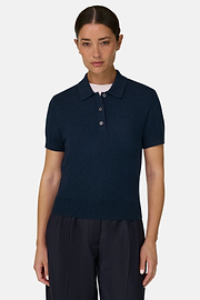 Polo in Knitted Fabric Wool Cashmere, DARK NAVY, thumb, 1