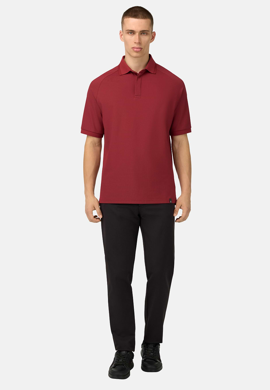 Cool Jade Piqué Polo With Raglan Sleeves, Burgundy, hi-res