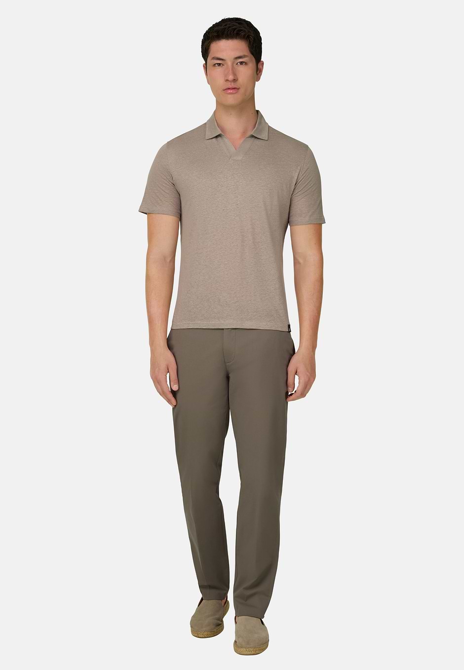 Stretch Linen Jersey Polo Shirt, Taupe, hi-res