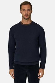 Crew Neck Jumper in Wool Blend, Navy blue, thumb, 1