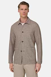Giacca Camicia In Cotone Lino, Marrone, thumb, 1
