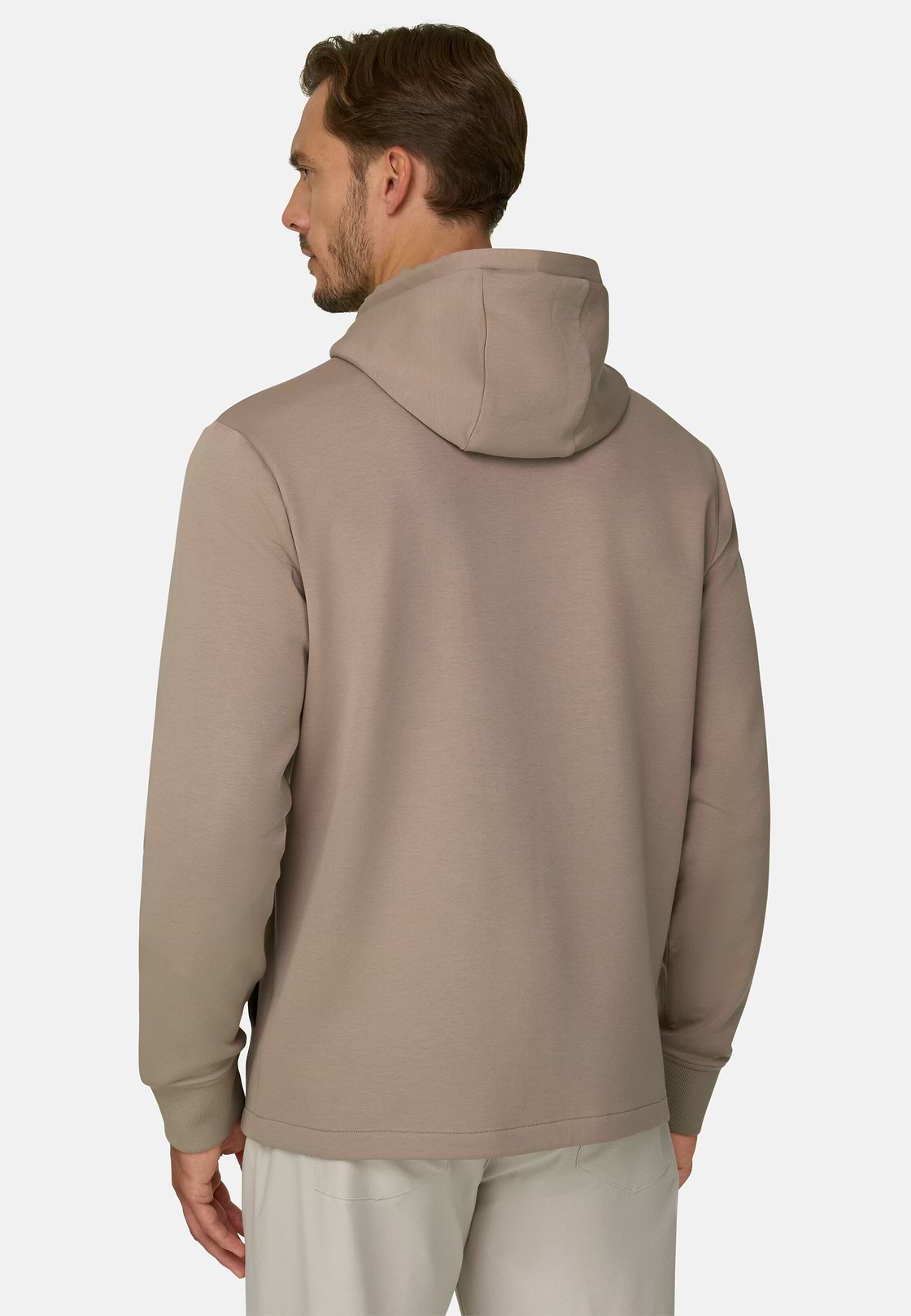 Felpa Full Zip Cappuccio in Misto Cotone Scuba B Tech, Beige, hi-res, 4