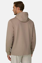 Felpa Full Zip Cappuccio in Misto Cotone Scuba B Tech, Beige, thumb, 4