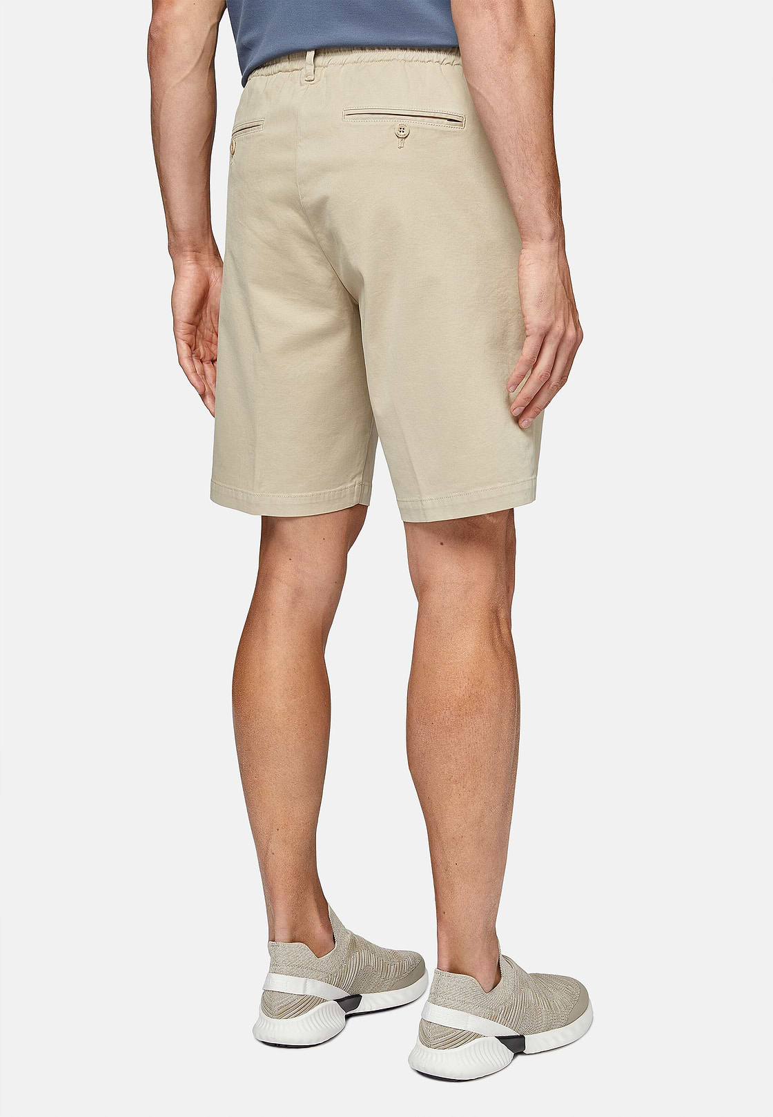 Stretch Cotton Summer Bermuda Shorts, Beige, hi-res