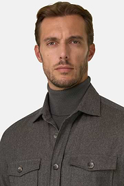 Overshirt in Mélange Wool Flannel, Taupe, thumb, 3