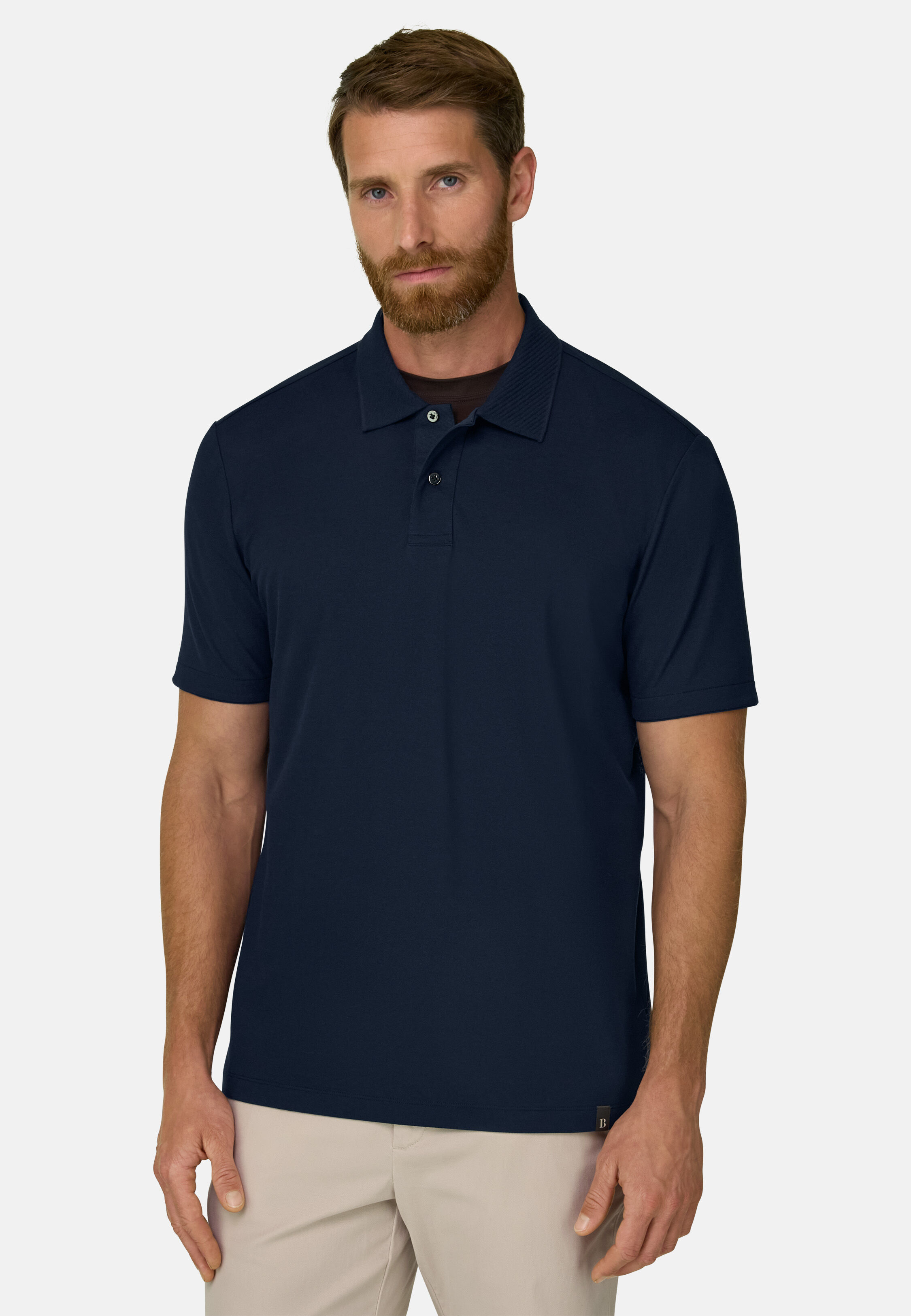 Men's Polo in Stretch Cotton Blend Piqué Cool Jade-Fresh | Boggi