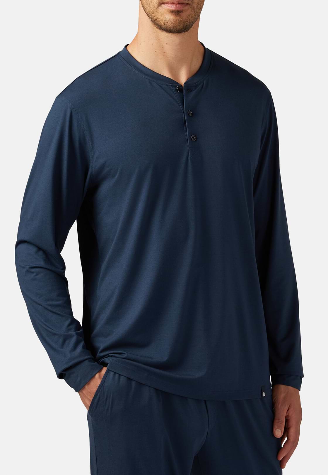 T-shirt Pigiama In Misto Viscosa Manica Lunga, Navy, hi-res