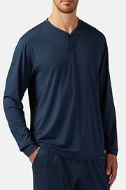 T-shirt Pigiama In Misto Viscosa Manica Lunga, Navy, hi-res