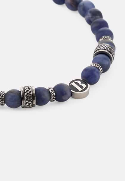 Steel Bracelet with Sodalite Beads, Medium Blue, hi-res