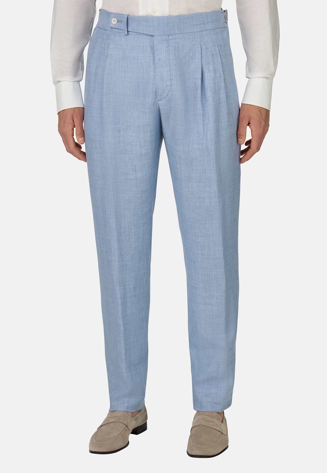 Pantaloni In Puro Lino, Azzurro, hi-res