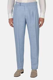 Pantaloni In Puro Lino, Azzurro, hi-res