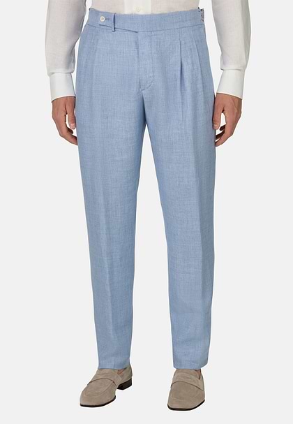 Pure Linen Trousers, Light Blue, hi-res