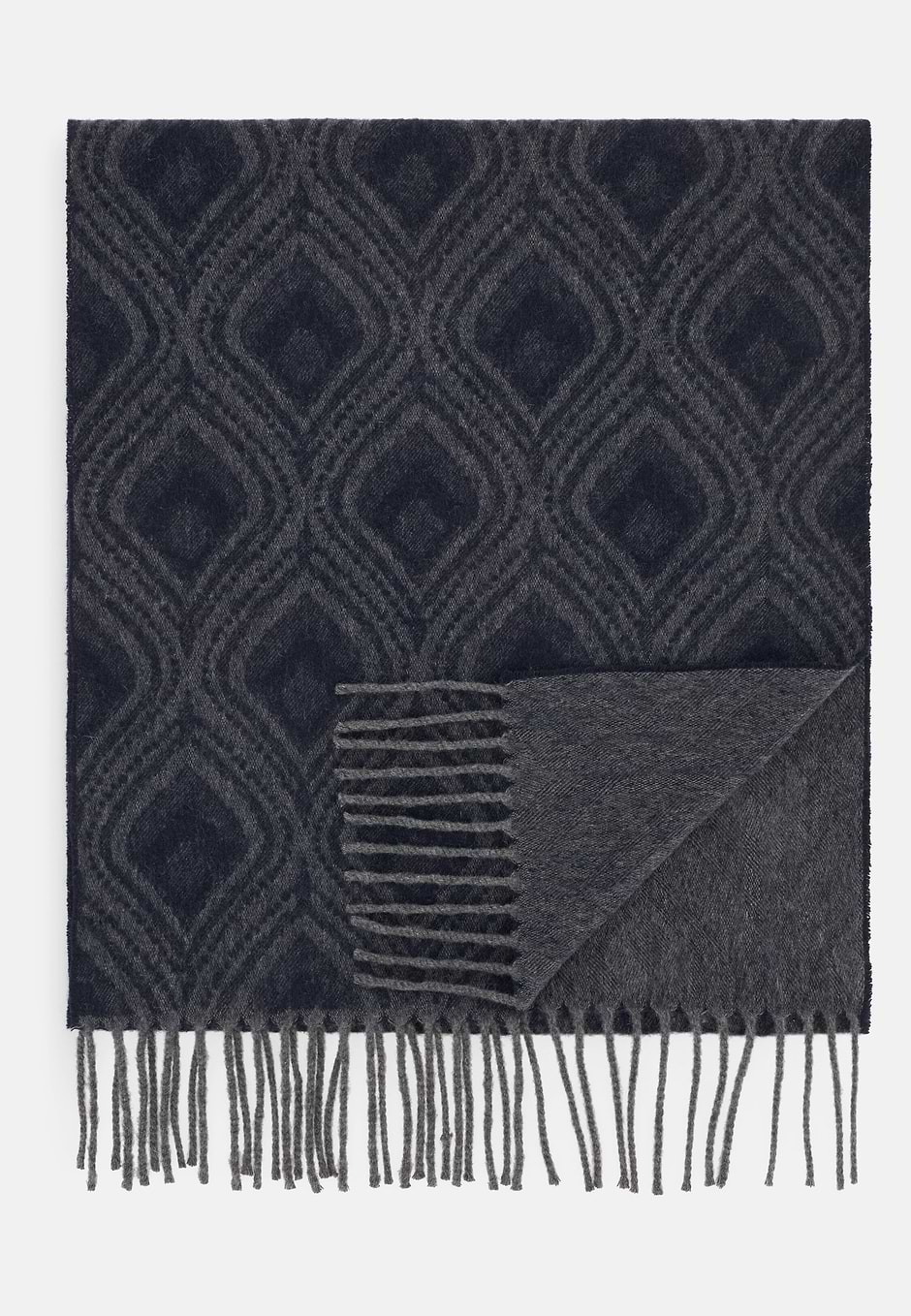 Bufanda con Motivo Geométrico en Mezcla de Cashmere, Gris, hi-res