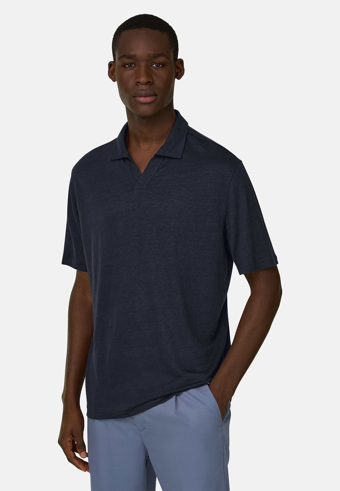 Polo En Jersey De Lin Extensible, Bleu marine, hi-res, 1