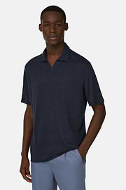 Polo En Jersey De Lin Extensible, Bleu marine, thumb, 1