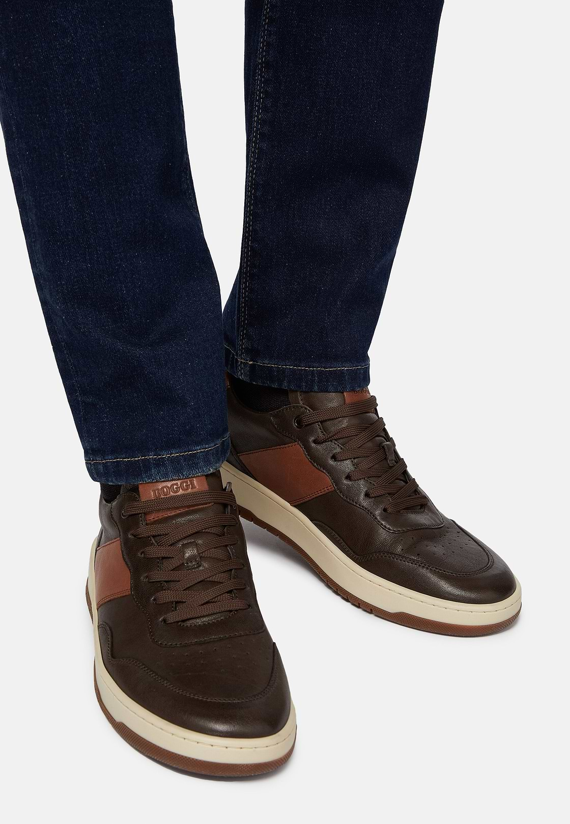 Leren sneakers, Brown, hi-res