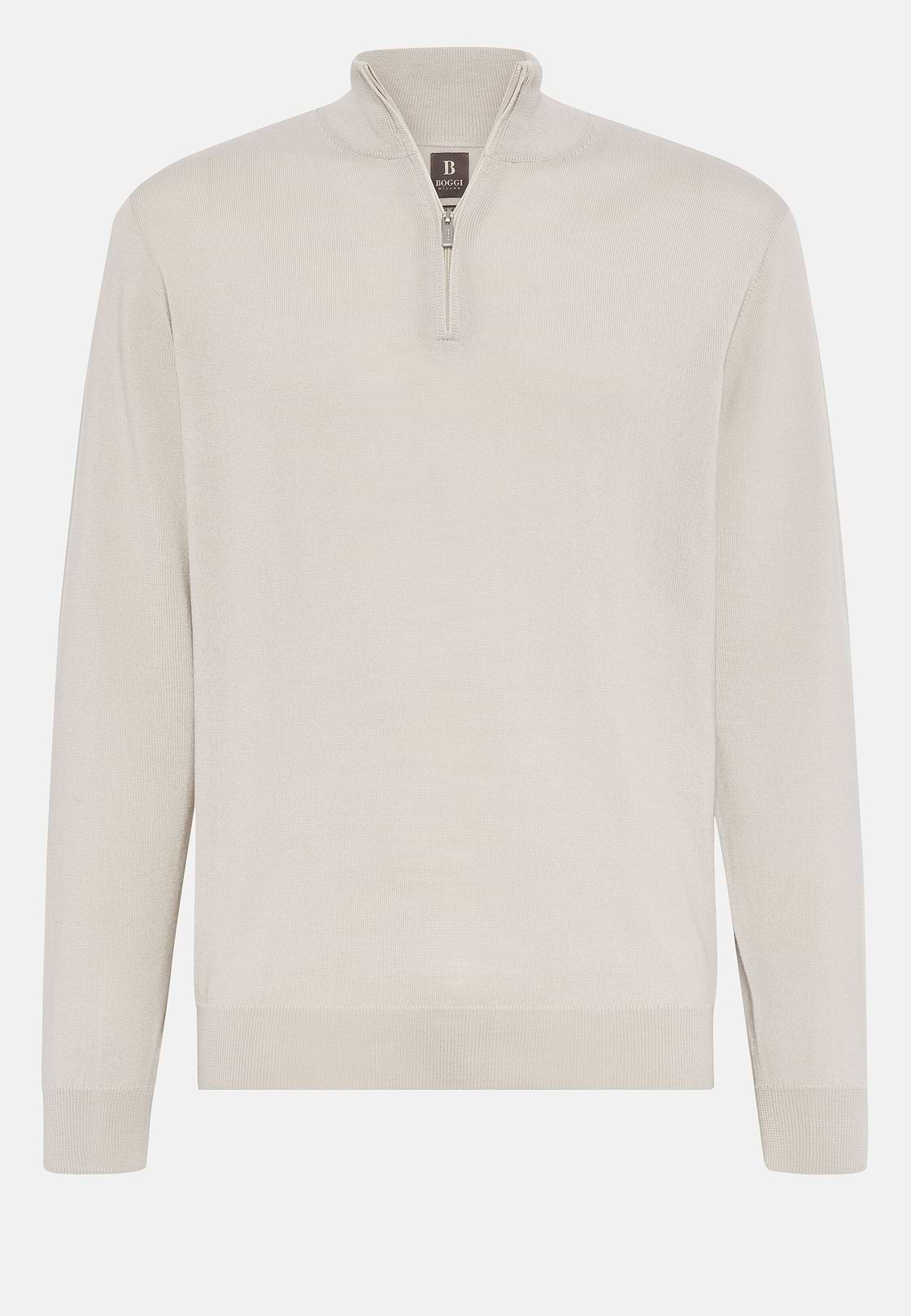 Maglia Mezza Zip Grigio Chiaro In Lana Merino, Light grey, hi-res