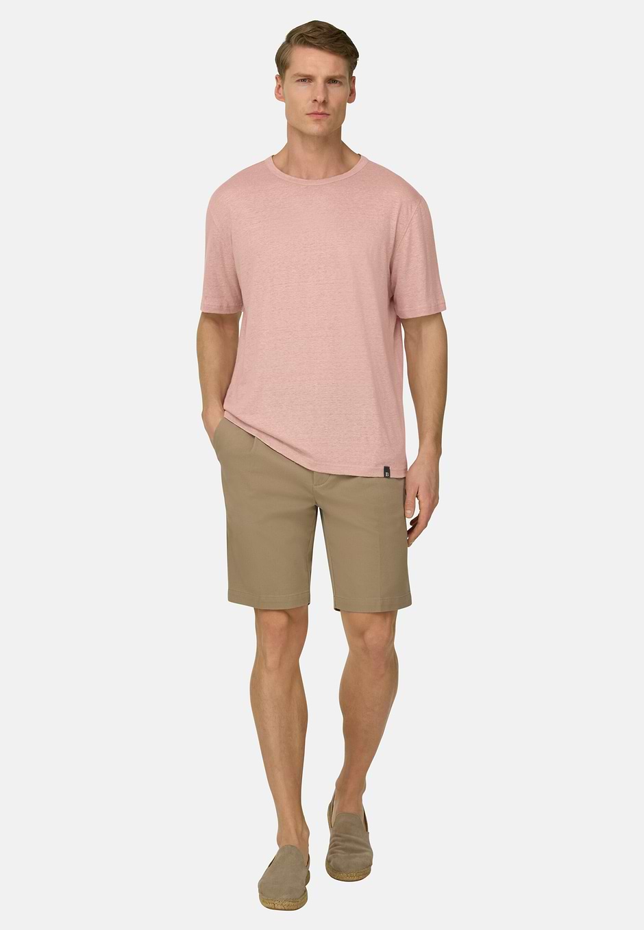 T-Shirt in Stretch Linen Jersey, Pink, hi-res