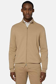 Cotton Full Zip Sweater 14Gg, Taupe, hi-res