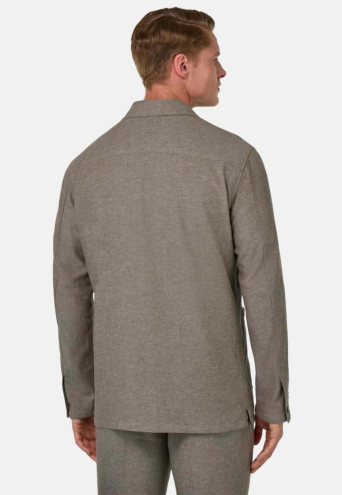 Giacca Camicia Sabbia Diagonale In Lino E Cotone, Taupe, hi-res