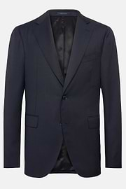 Navy Jacket in Woven Micro Textured Wool Fabric, Navy blue, hi-res