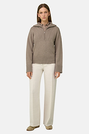 Quarter-Zip Jumper in Wool and Cashmere, Beige, thumb, 2
