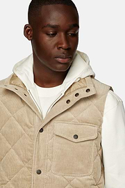 Gilet In Velluto Di Cotone Imbottito, Beige, hi-res