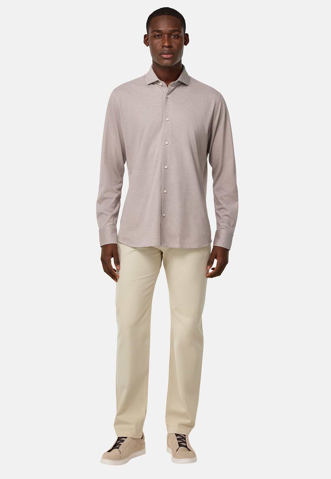 Stretch Cotton 5-Pocket Trousers, Beige, hi-res
