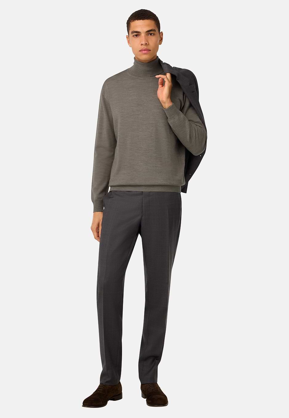 Merino Wool Polo Neck Jumper, Taupe, hi-res
