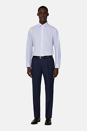 Camicia A Righe In Cotone Slim Fit, Azzurro, thumb, 2