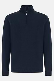 Maglia Mezza Zip In Cotone Seta, Navy, thumb, 5