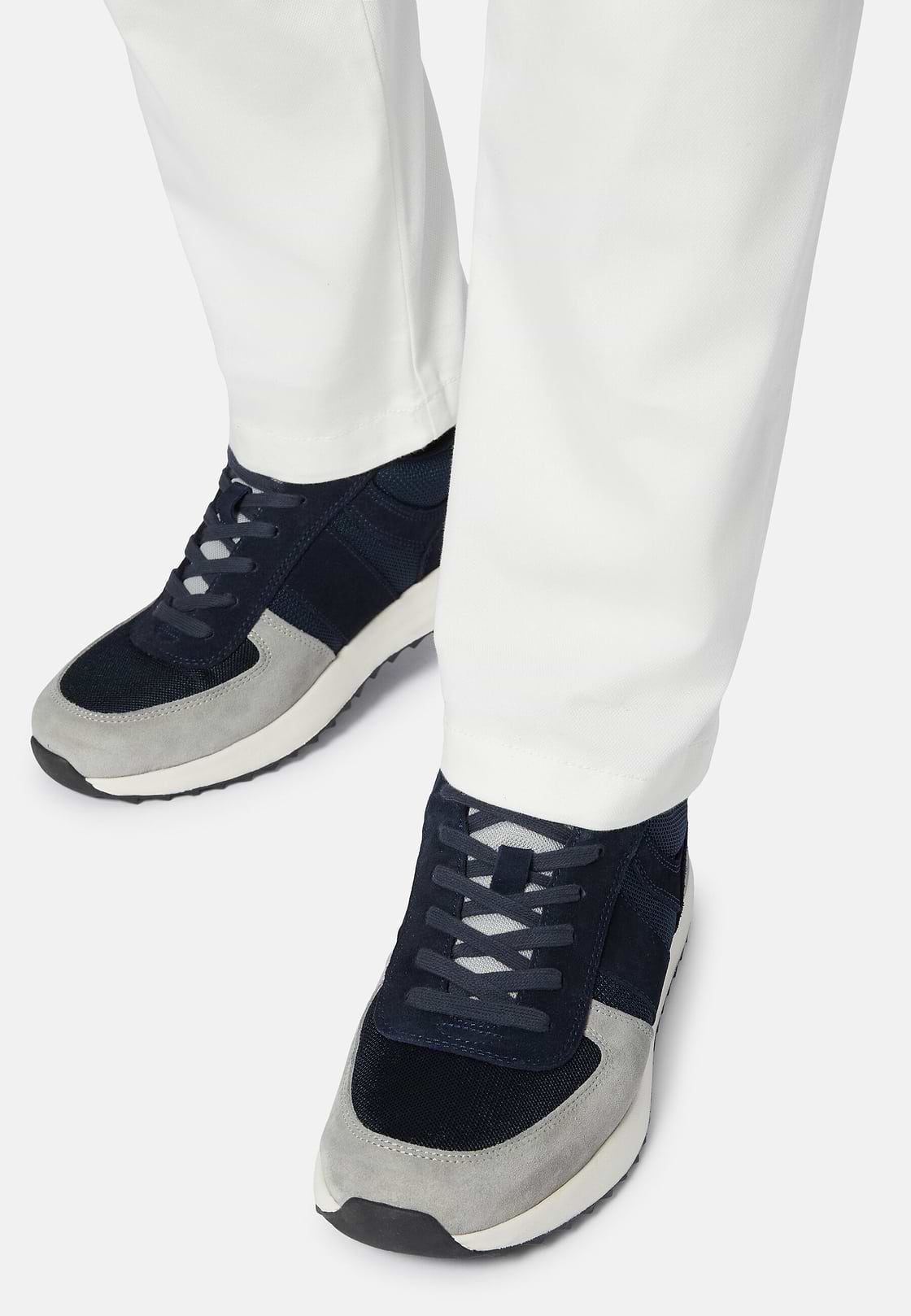 Tec Fabric Leather Sneakers Running, Navy blue, hi-res