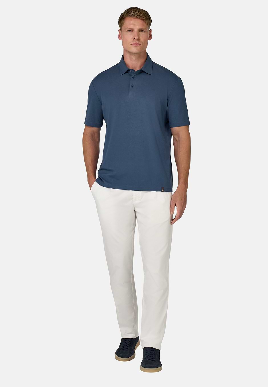 Polo Shirt In Stretch Supima Cotton, Blue, hi-res