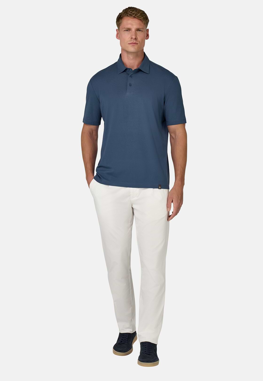 Polo Shirt In Stretch Supima Cotton, Blue, hi-res