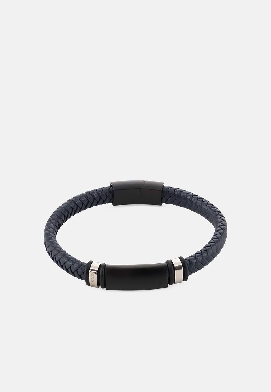 Pulsera Trenzada De Piel, Azul, hi-res