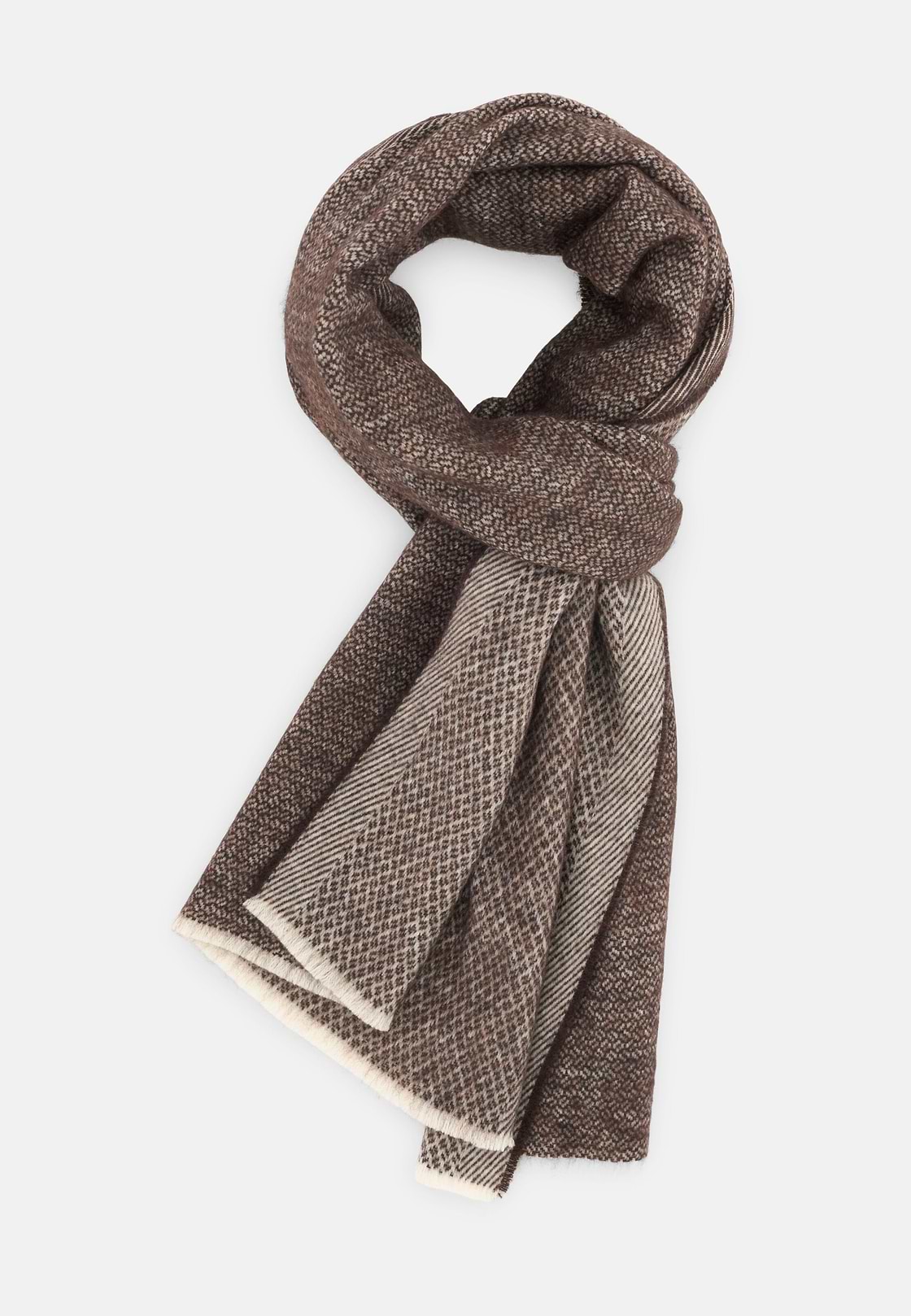 Scarf Micro Structured Jacquard Wool, Brown, hi-res, 2