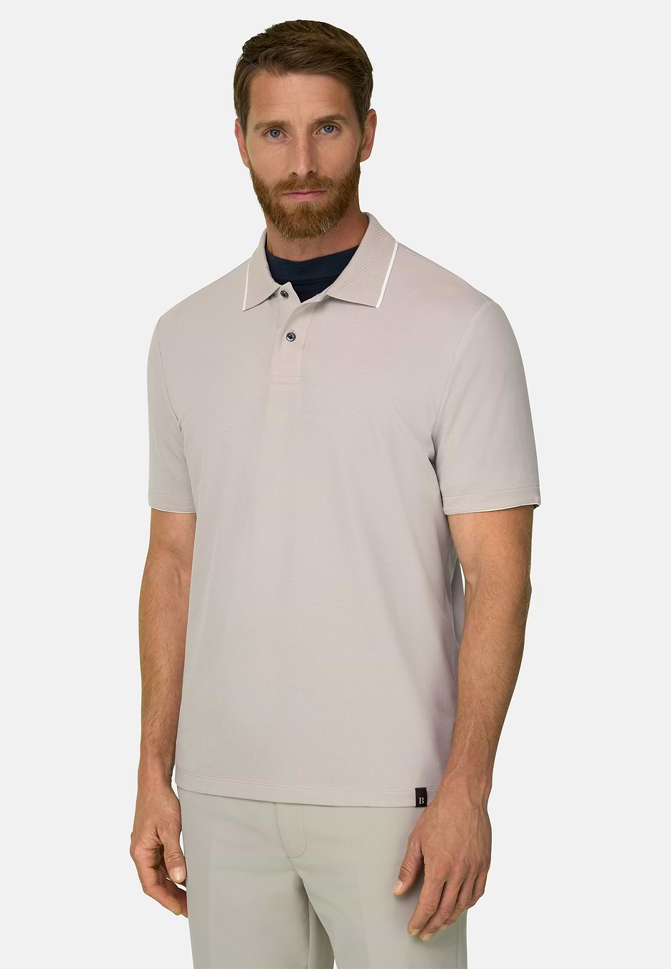 Polo in Stretch Cotton Blend Piqué Cool Jade-Fresh, Sand, hi-res
