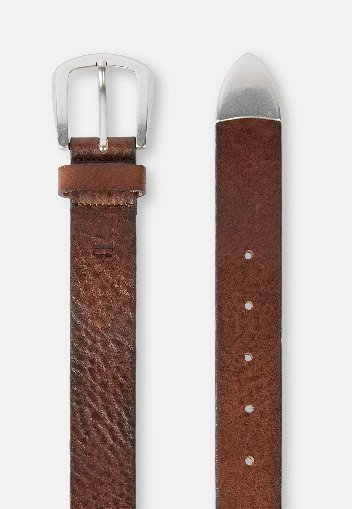 Leather Belt With Metal Tip, Brown, hi-res