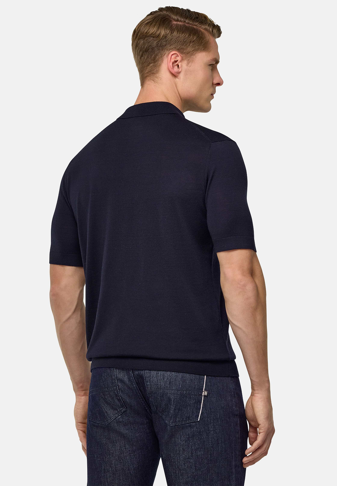 Knitted Merino Wool Polo, Navy blue, hi-res
