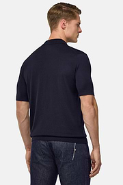 Knitted Merino Wool Polo, Navy blue, hi-res