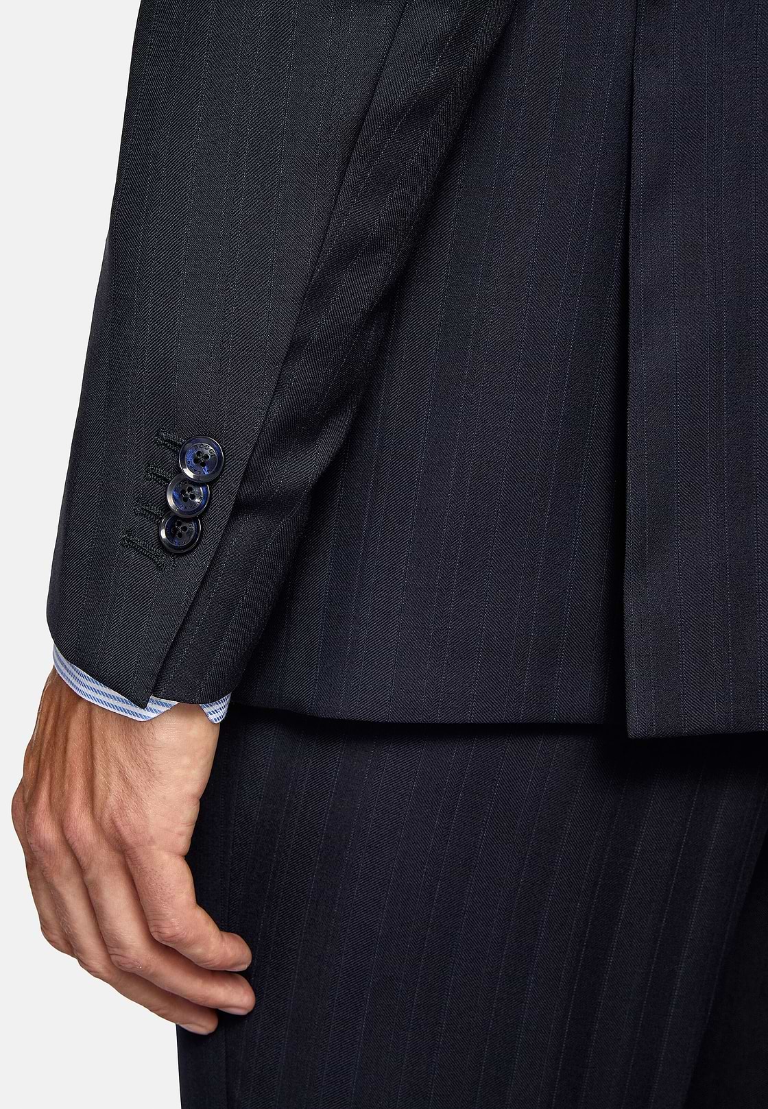 Navy Blue Pinstripe Suit In Pure Wool, Navy blue, hi-res