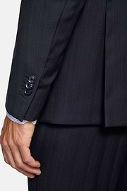 Navy Blue Pinstripe Suit In Pure Wool, Navy blue, hi-res