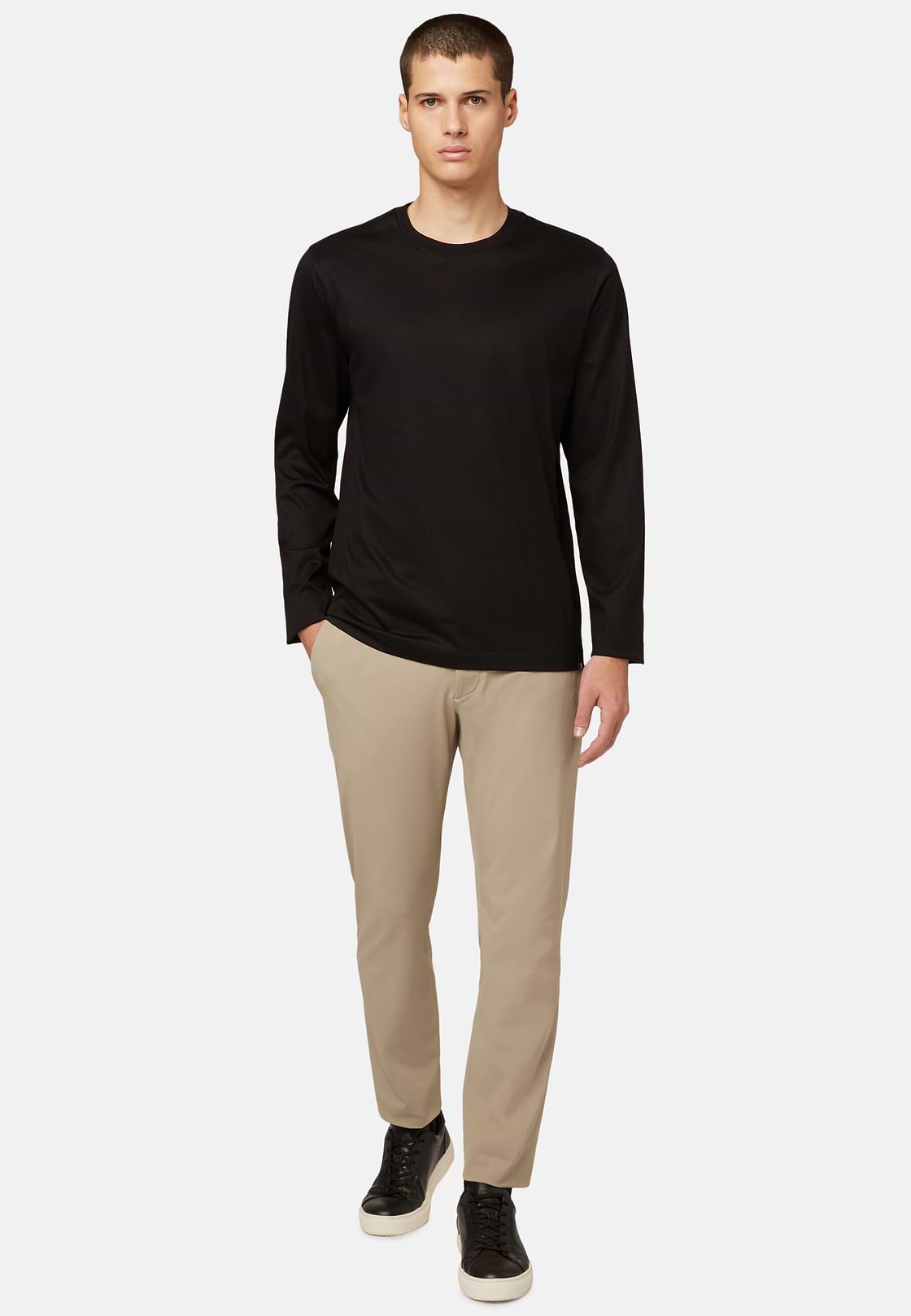 Long-sleeved Pima Cotton Jersey T-shirt, Black, hi-res
